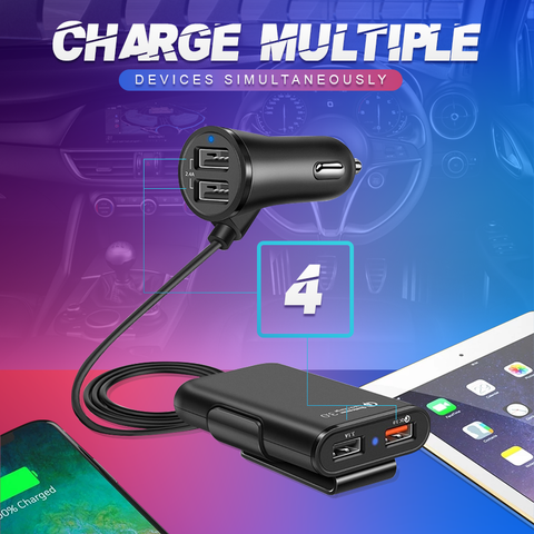 Extendable Four Ports Fast Car Charger