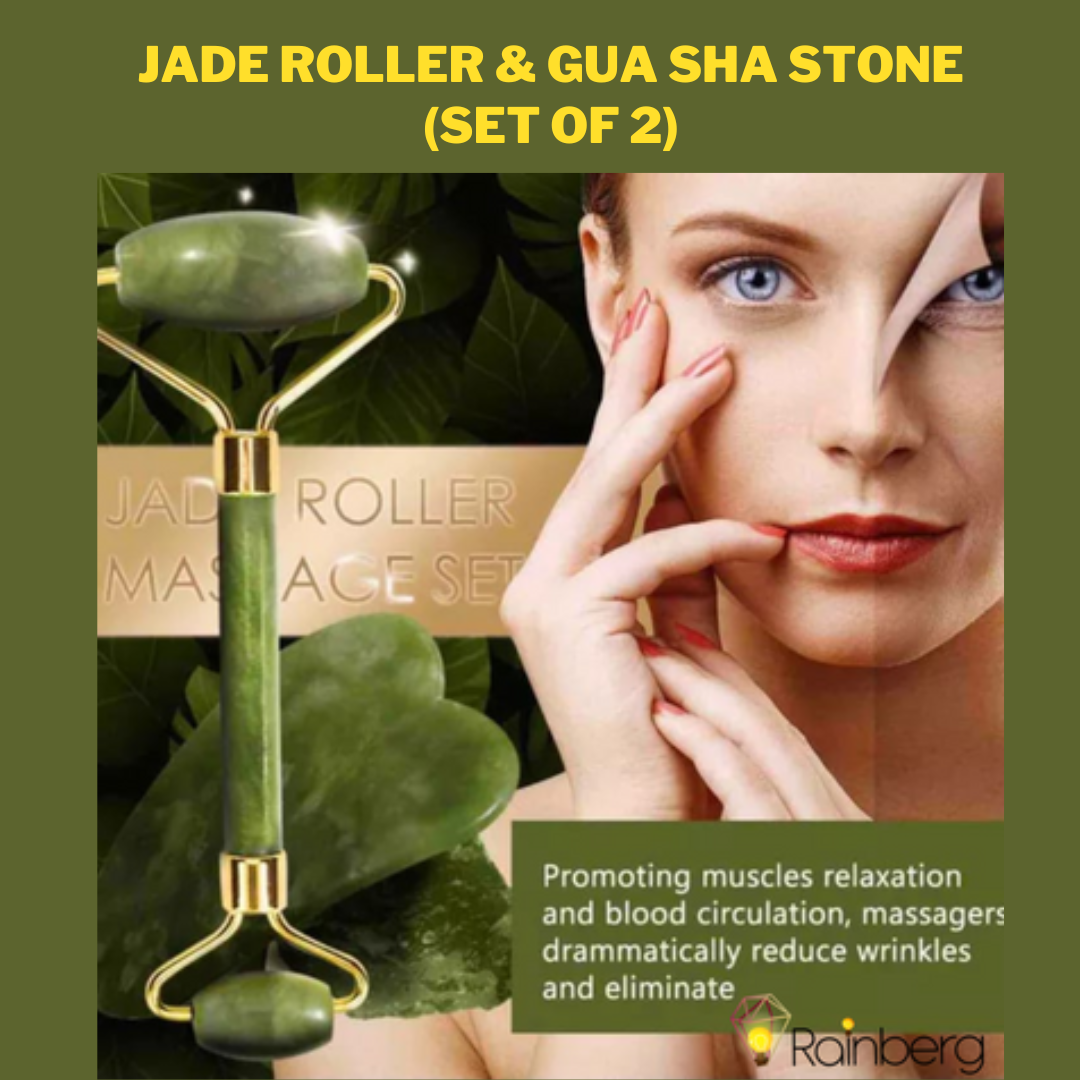 Jade Roller & Gua Sha Facial Beauty Set (Pack of 2)