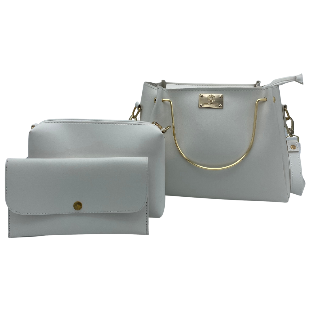 Granular Women Handbag - White - 3pc Set