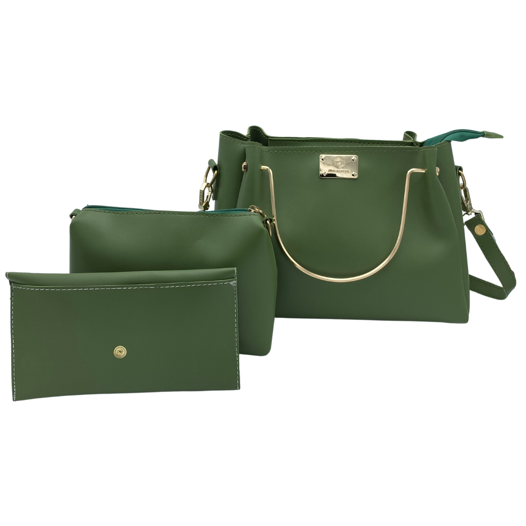 Granular Women Handbag - Green -3pc Set