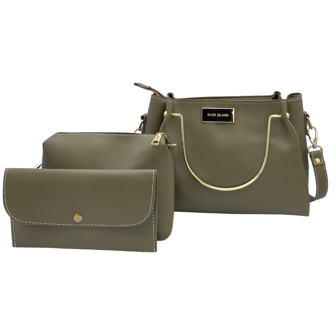 Granular Women Handbag - Olive - 3pc Set