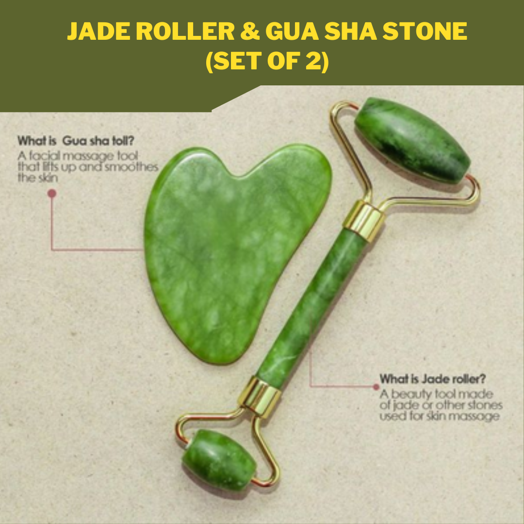 Jade Roller & Gua Sha Facial Beauty Set (Pack of 2)