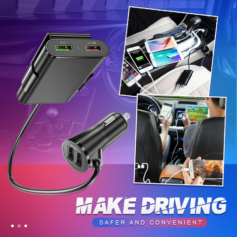 Extendable Four Ports Fast Car Charger