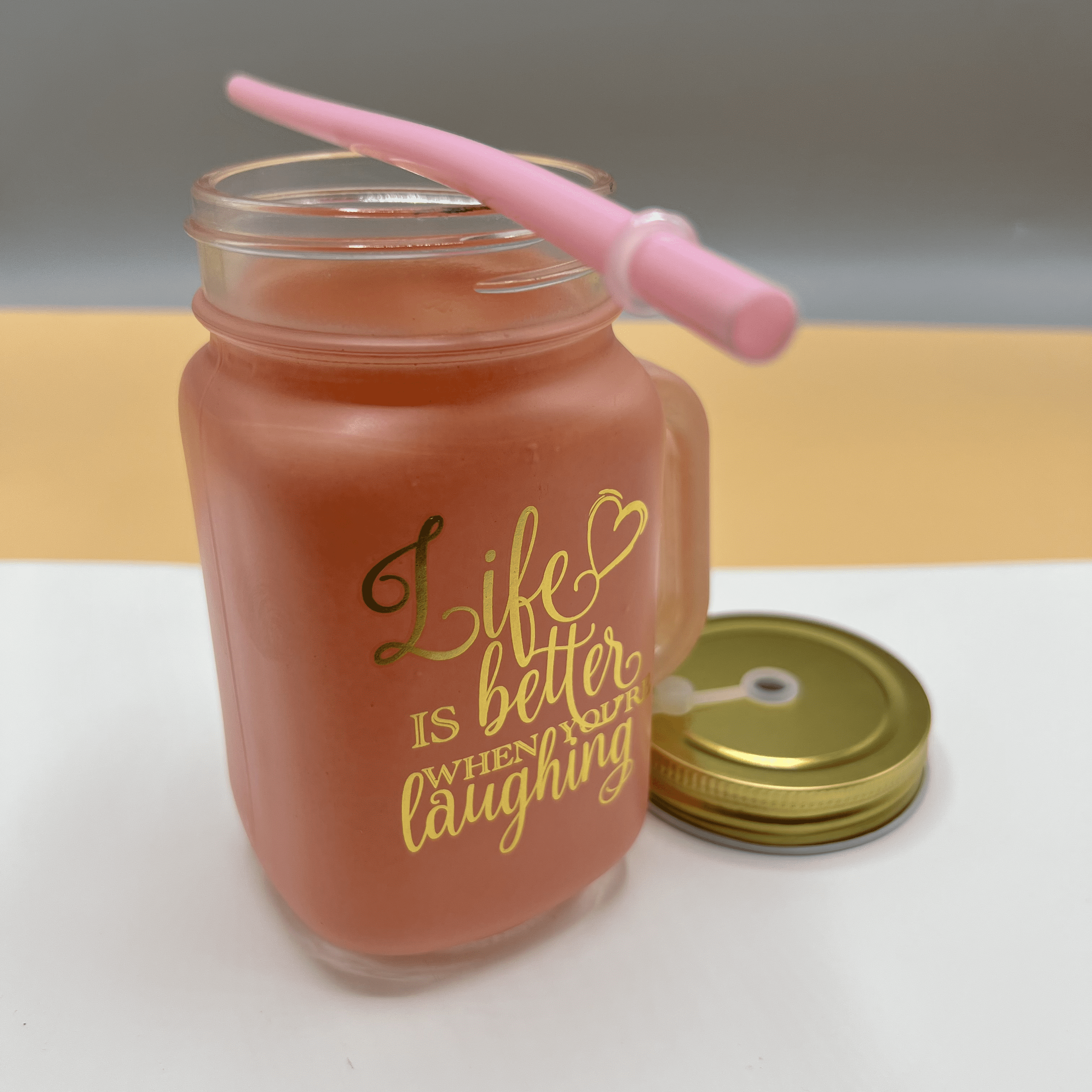 Gold Pastel Pink Mason Jar