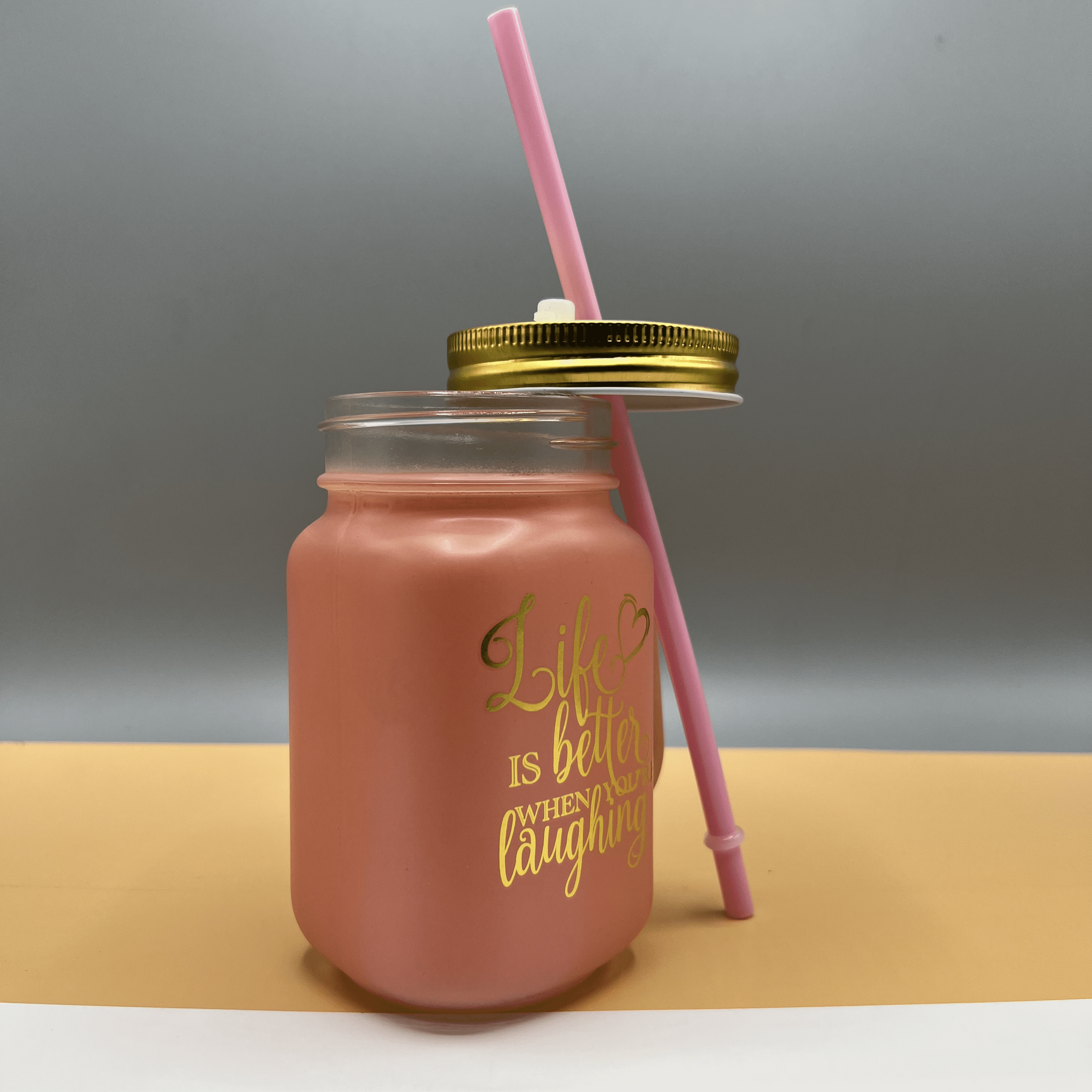 Gold Pastel Pink Mason Jar