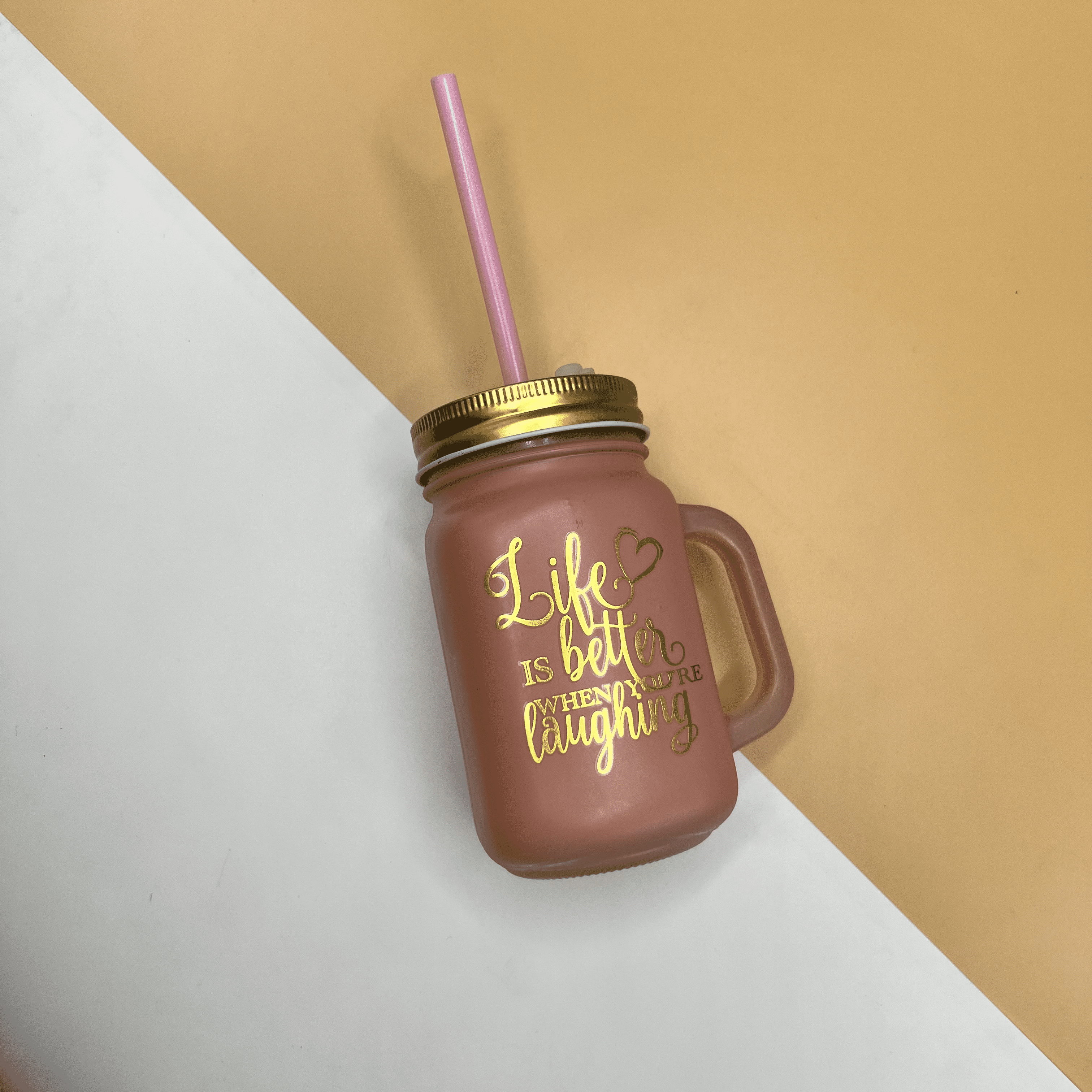 Gold Pastel Pink Mason Jar