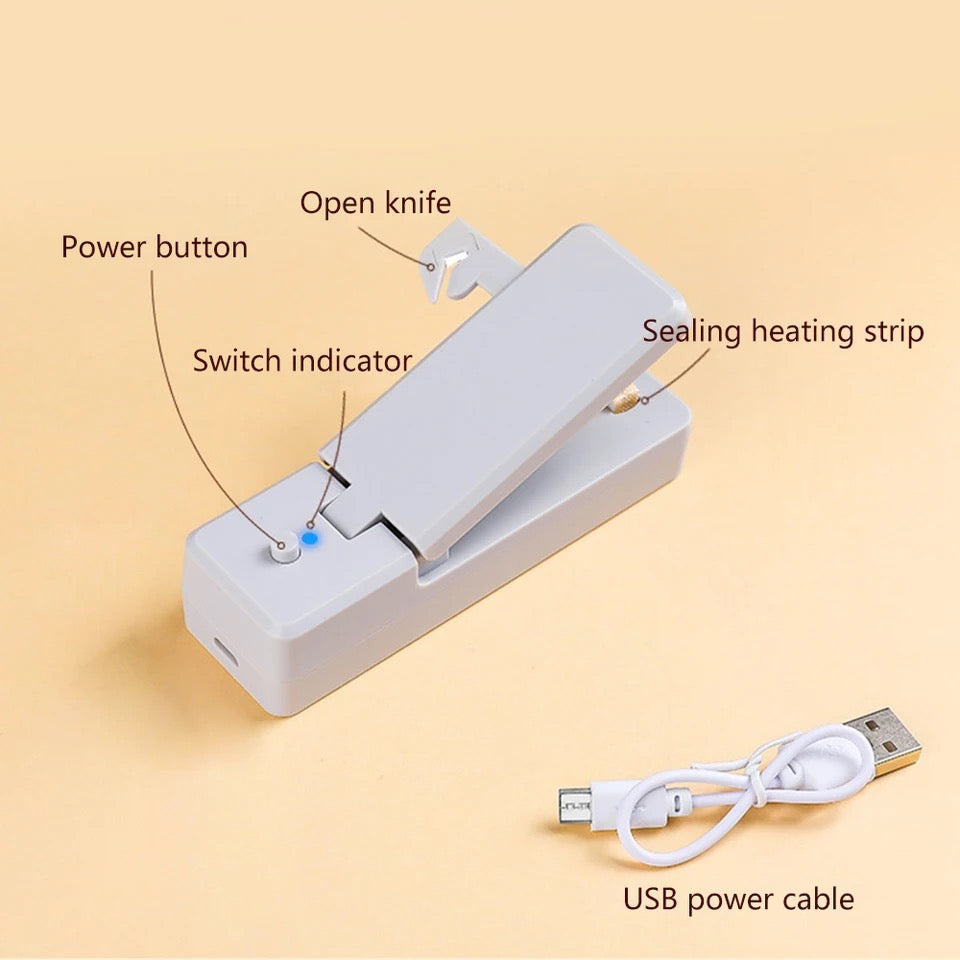 2 IN 1 USB Chargable Mini Bag Sealer Heat Sealers With Cutter Knife