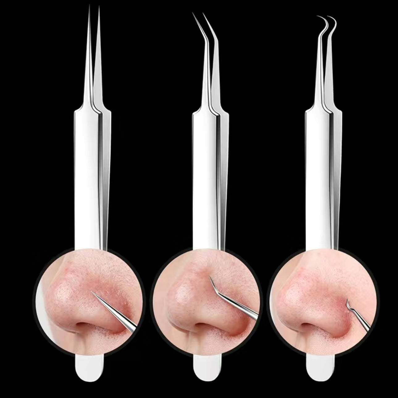 Professional Facial Blackhead Remover Tweezers - 3Pcs Set