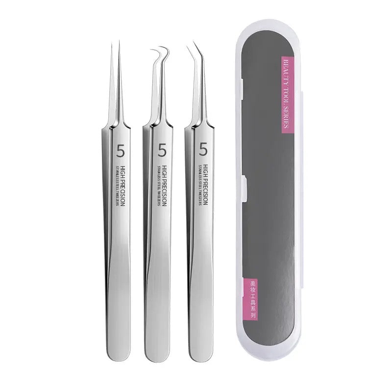 Professional Facial Blackhead Remover Tweezers - 3Pcs Set