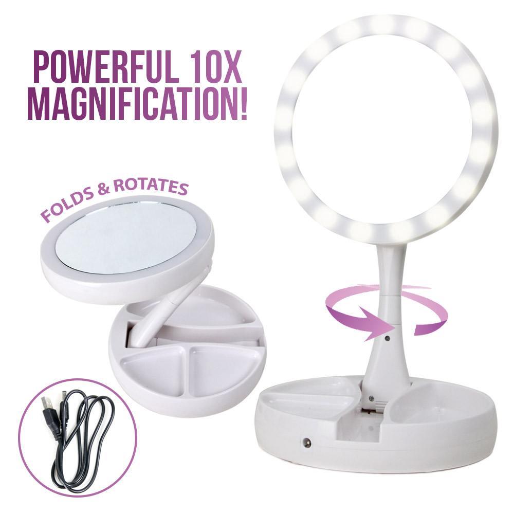 Double Sided Foldable Vanity Mirror with 10x Magnification