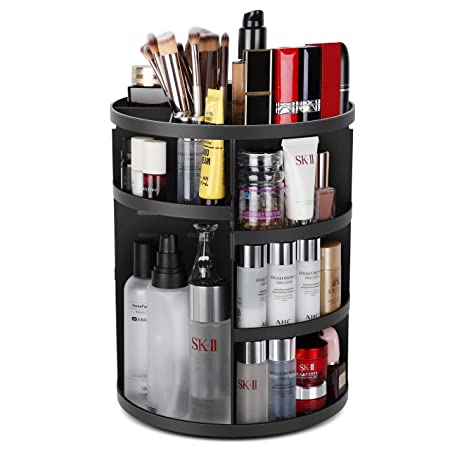 360º Rotating Makeup Organizer - Adjustable Shelf Height and Fully Rotatable