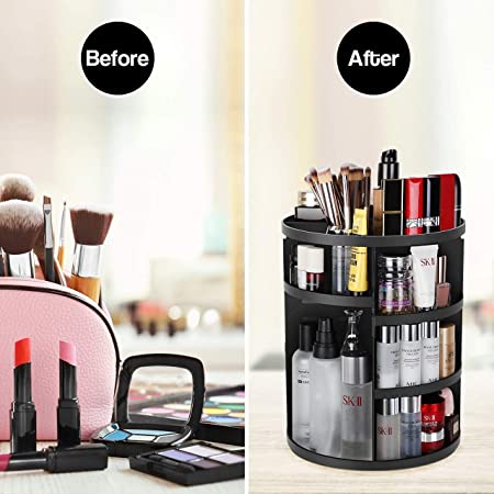 360º Rotating Makeup Organizer - Adjustable Shelf Height and Fully Rotatable