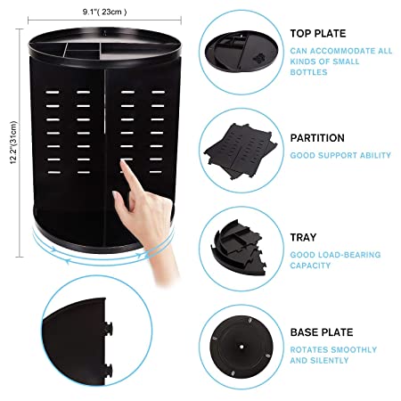 360º Rotating Makeup Organizer - Adjustable Shelf Height and Fully Rotatable